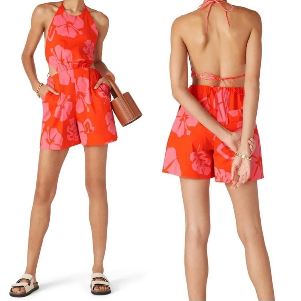 Staud Georgia tropical summer open back romper women’s sizes 10